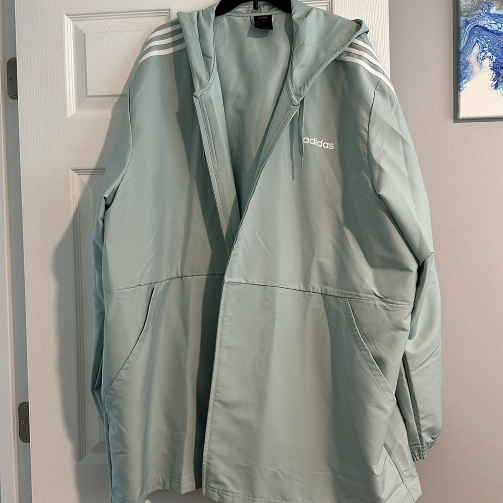 Adidas hooded windbreaker jacket Full Zip 3 Stripe Mens size 4xlt never wore new